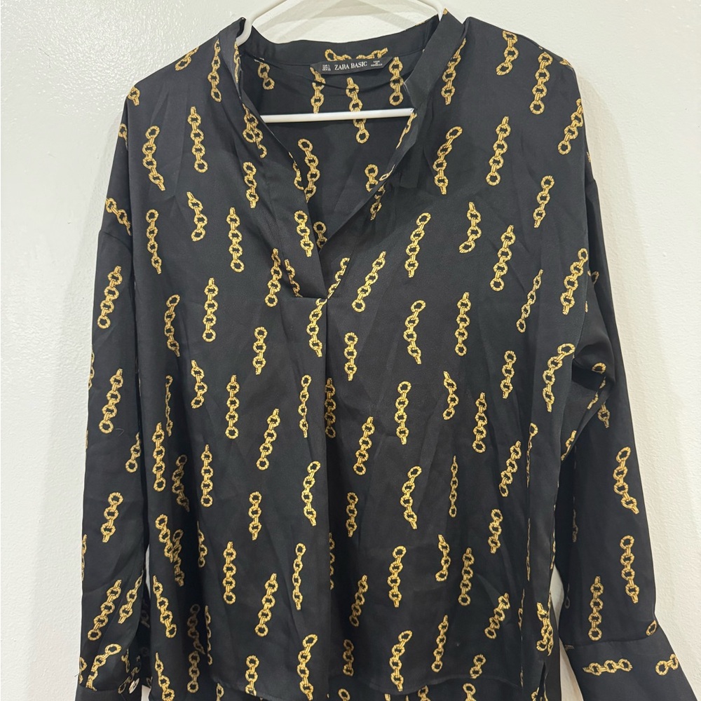 Zara Black Shirt with Gold Chain Pattern